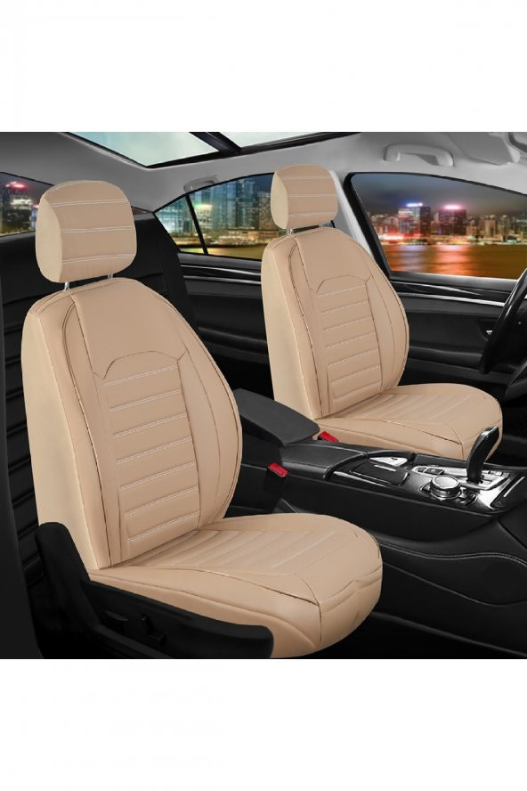 KİA Picanto Uyumlu Lüks Deri Oto Koltuk Kılıfı Ön/Arka 5Li Set Original Bej