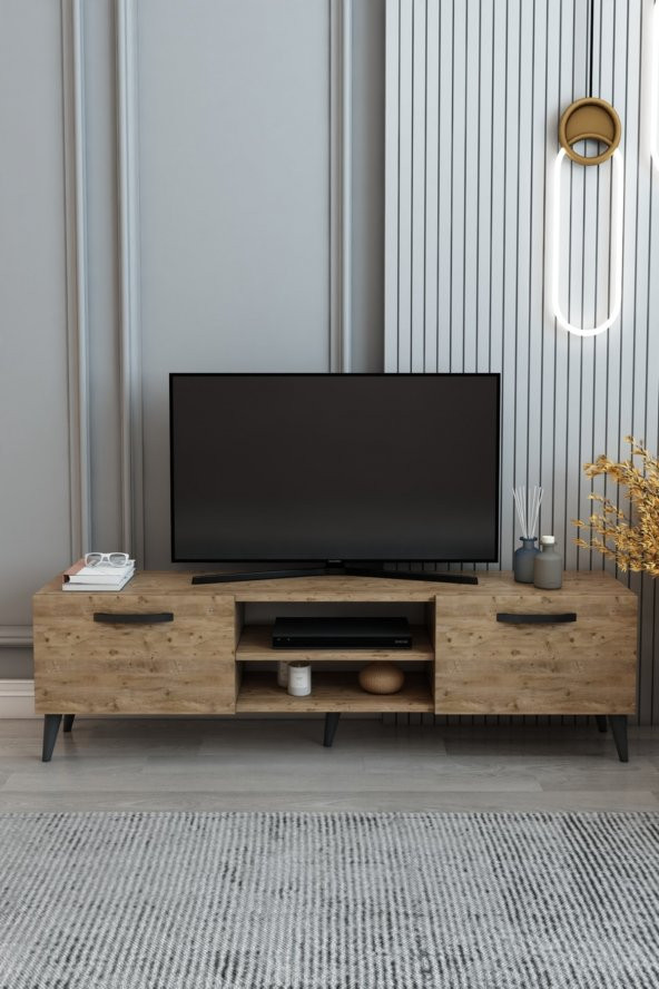 Izco Design Efes Tv Ünitesi 150 Cm 2 Kapaklı Raflı Tv Sehpası Çam