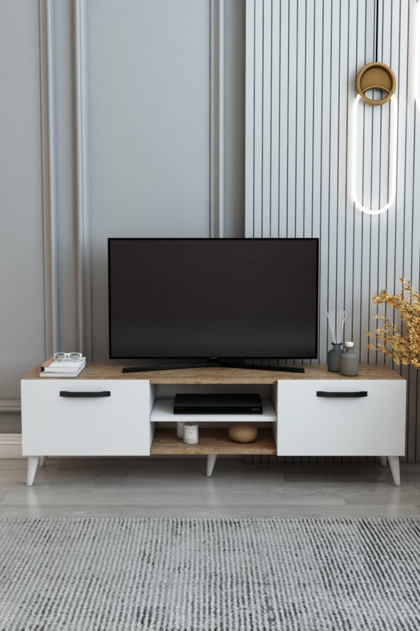 Izco Design Efes Tv Ünitesi 150 Cm 2 Kapaklı Raflı Tv Sehpası Çam-beyaz