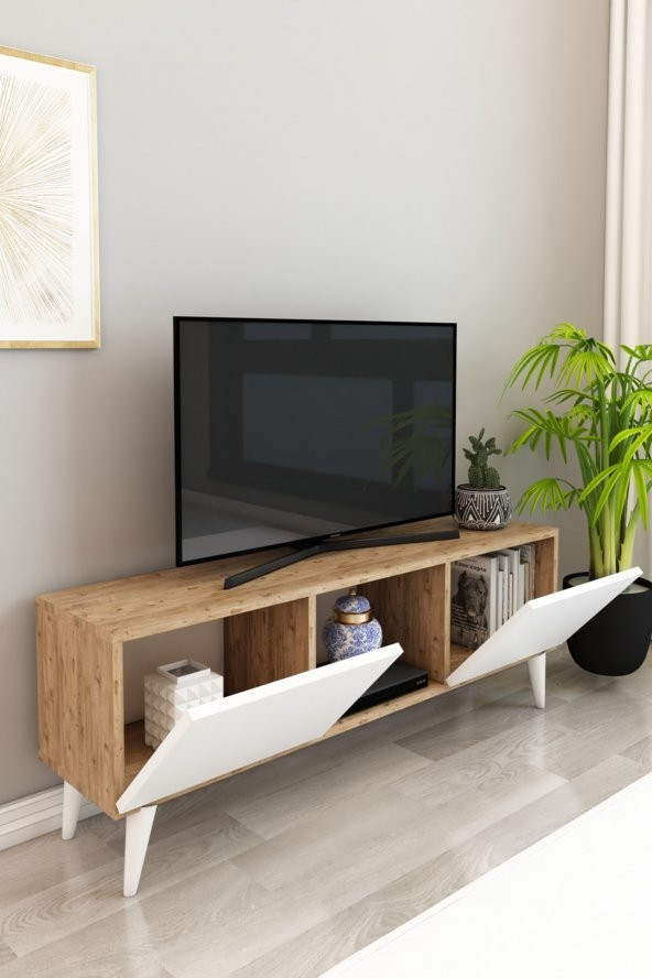 Izco Design Lena Tv Ünitesi 120 Cm 3 Kapaklı Tv Sehpası Beyaz Atlantik