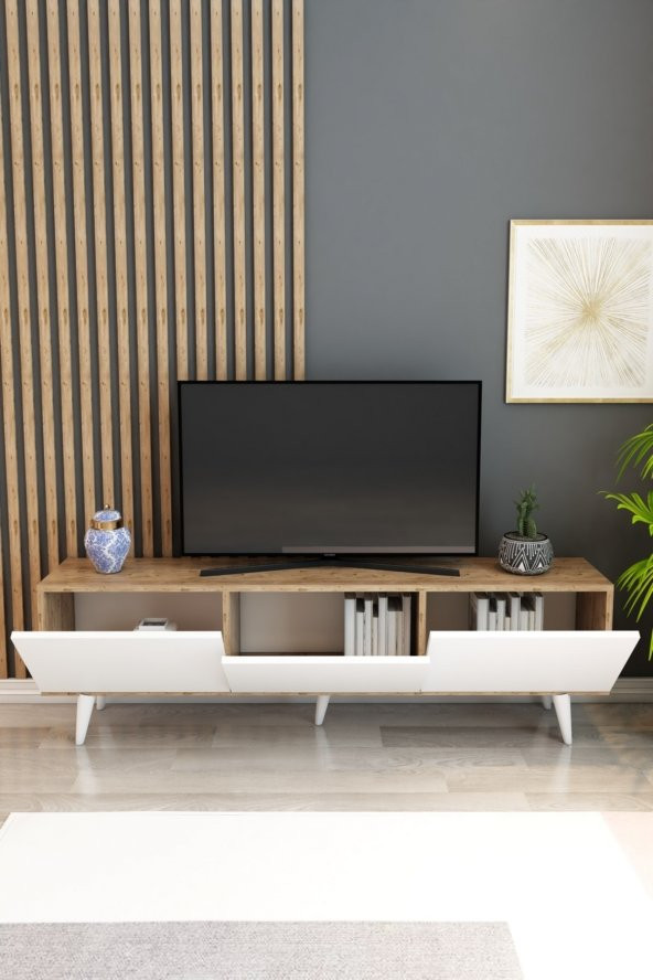 Izco Design Dream Tv Ünitesi 150 Cm 3 Kapaklı Tv Sehpası Beyaz Atlantik Çam