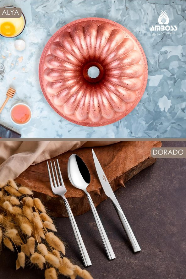 Amboss 19 Parça, Alya Döküm Kek Kalıbı + 18 Parça Paslanmaz Çelik 6 Kişilik Çatal Kaşık Bıçak Seti ürün görseli 1