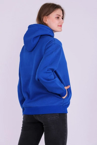 Mavi Basic Oversize Kadın Kapüşonlu Hoodie 3 iplik Sweatshirt - 4