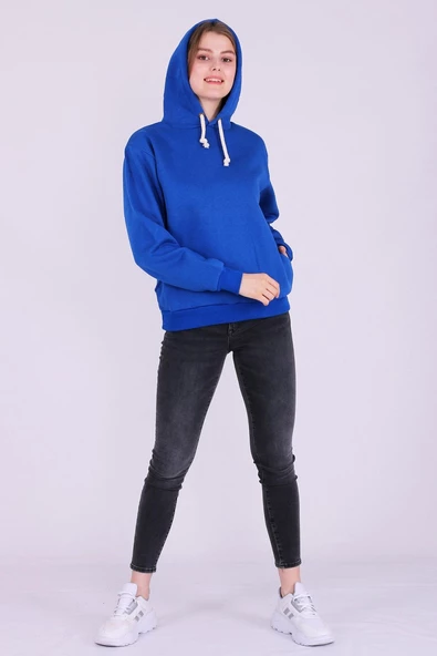 Mavi Basic Oversize Kadın Kapüşonlu Hoodie 3 iplik Sweatshirt - 7