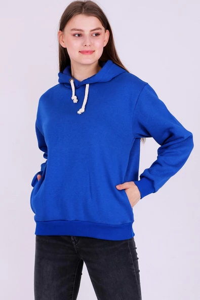 Mavi Basic Oversize Kadın Kapüşonlu Hoodie 3 iplik Sweatshirt - 6