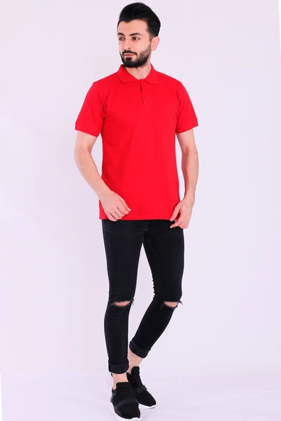 Kırmızı Basic Polo Yaka Erkek Tshirt - 5