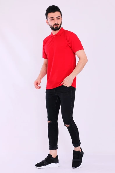 Kırmızı Basic Polo Yaka Erkek Tshirt - 4