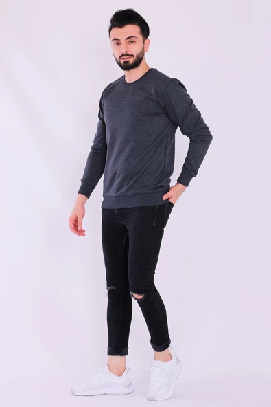 Antrasit Basic Erkek 2 iplik Sweatshirt - 3