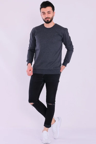 Antrasit Basic Erkek 2 iplik Sweatshirt - 4
