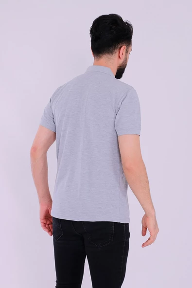 Gri Basic Polo Yaka Erkek Tshirt - 6