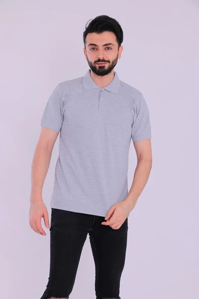 Gri Basic Polo Yaka Erkek Tshirt - 4