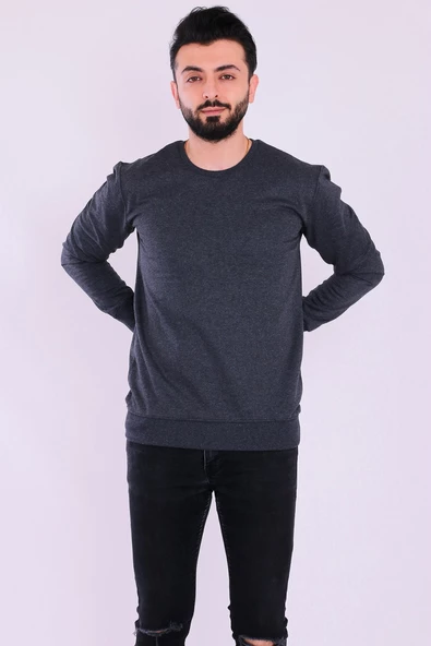Antrasit Basic Erkek 2 iplik Sweatshirt - 7
