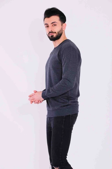 Antrasit Basic Erkek 2 iplik Sweatshirt - 2