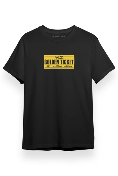 Willy Wonka Golden Ticket Siyah Kısa kol Erkek Tshirt