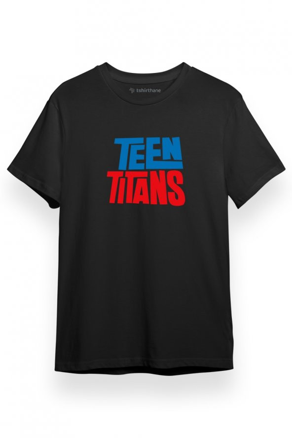 Teen Titans Mavi Kırmızı Yazı Siyah Kısa kol Erkek Tshirt