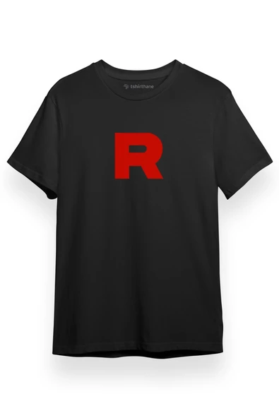 Pokemon Team Rocket Logo Siyah Kısa kol Erkek Tshirt