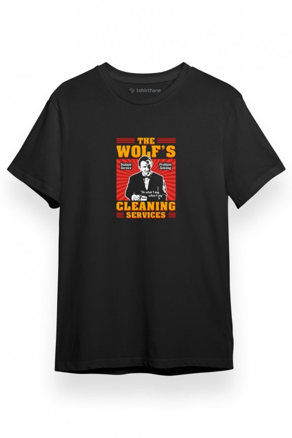 Pulp Fiction The Wolf's Cleaning Services Siyah Kısa kol Erkek Tshirt