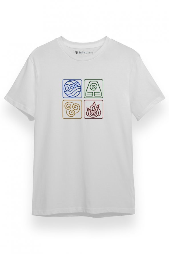 Avatar The Last Airbender Four Elements Icon Beyaz Kısa kol Erkek Tshirt