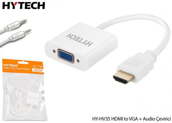 HY-HV35 HDMI Giriş - VGA Çıkış Çevirici Beyaz Kablo