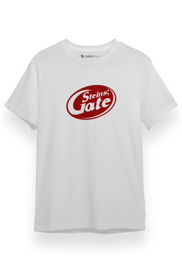 Steins Gate Minimal Logo Beyaz Kısa kol Erkek Tshirt