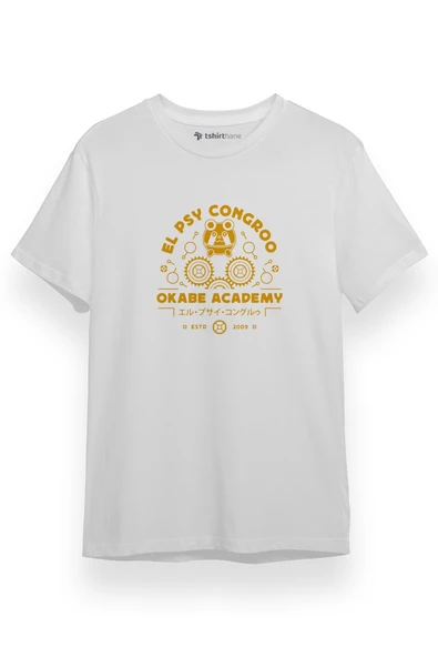 Steins Gate El Psy Congroo Academy Beyaz Kısa kol Erkek Tshirt