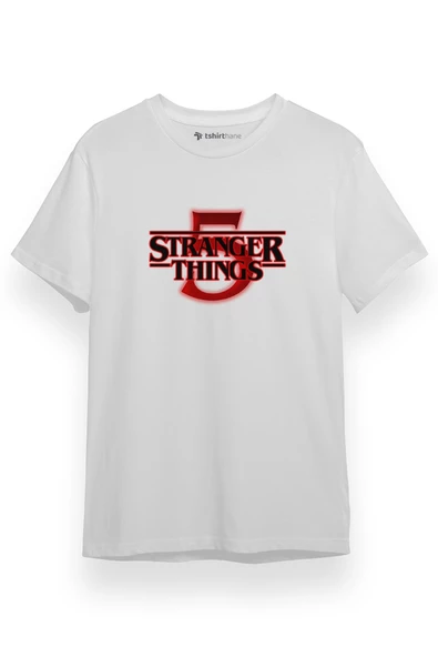 Stranger Things 5 Logo Beyaz Kısa kol Erkek Tshirt