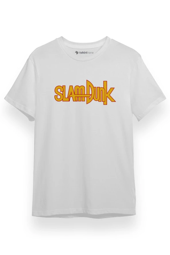 Slam Dunk Letter Logo Beyaz Kısa kol Erkek Tshirt