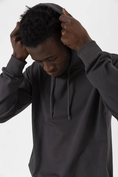 Füme Basic Oversize Erkek Kapüşonlu Hoodie 3 iplik Sweatshirt ürün görseli