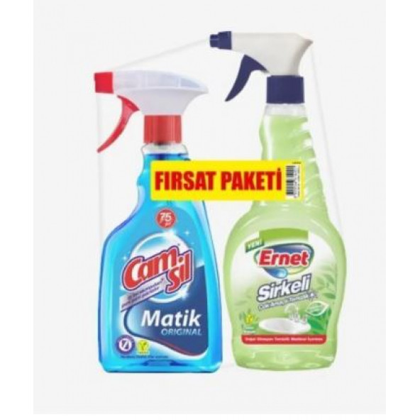 Fırsat Paketi Camsil Matik + Ernet Sirkeli Temizleyici 500 Ml + 750 Ml