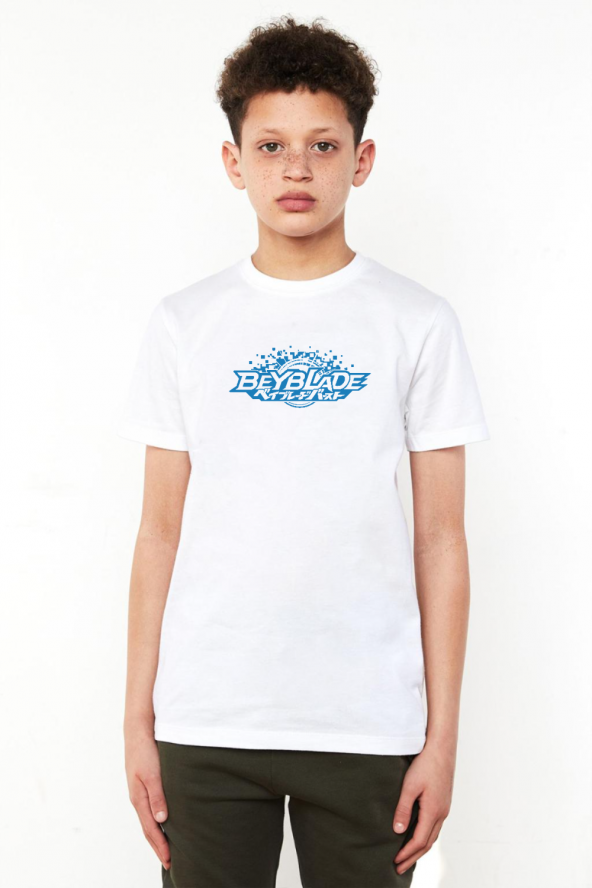 Beyblade Logo Beyaz Çocuk Bisikletyaka Tshirt