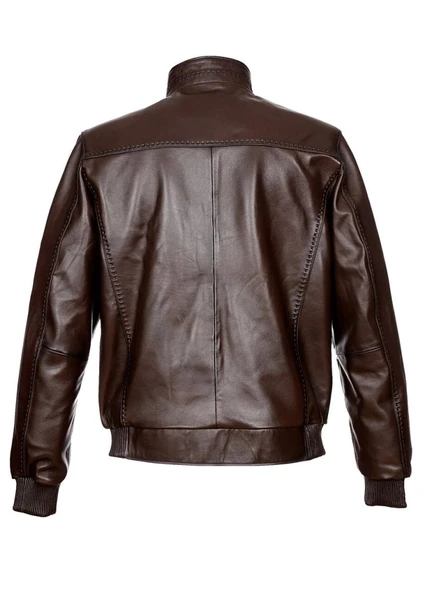 Fındık Renk Beli Ve Kolu Lastikli Deri Mont - 10