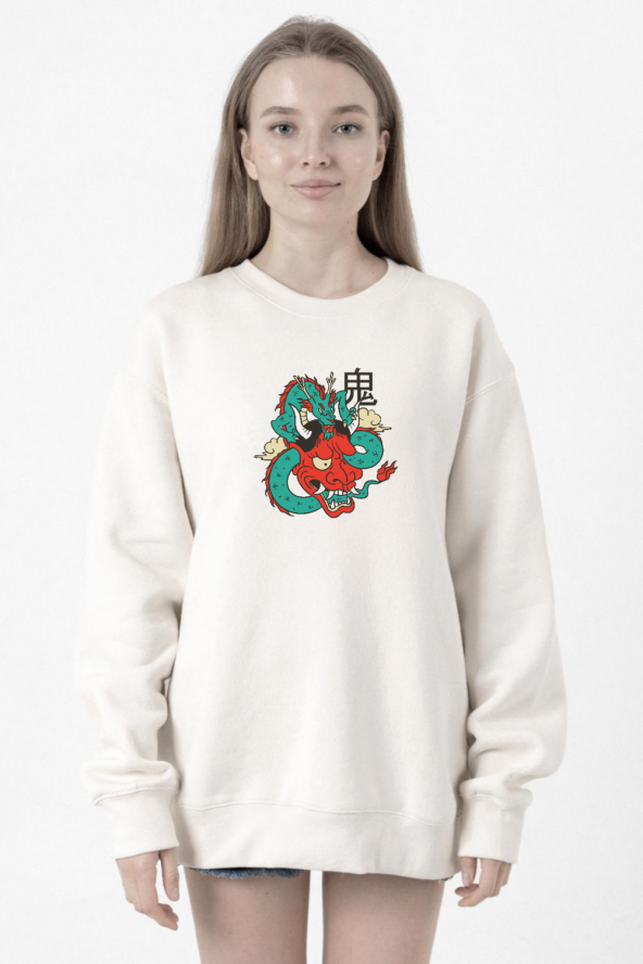 Dragon Samurai Anime Beyaz Kadın 2ip Sweatshirt