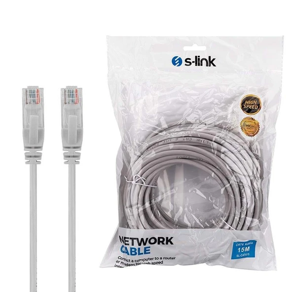 S-Link SL-Cat615 15 Metre 24awg Cat6 Ethernet Kablo Jacklı Soketli Hazır İnternet Kablosu - 4