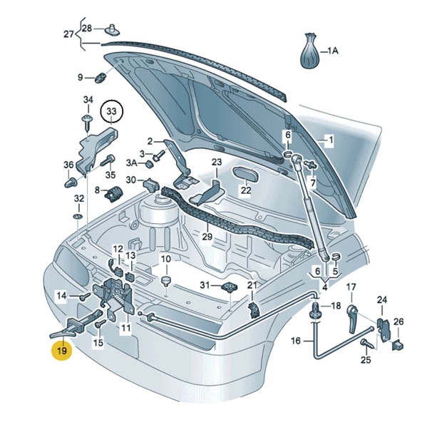VW Bora 1999-2005 Motor Kaput Açma Emniyet Mandalı 1J5823593C - 4