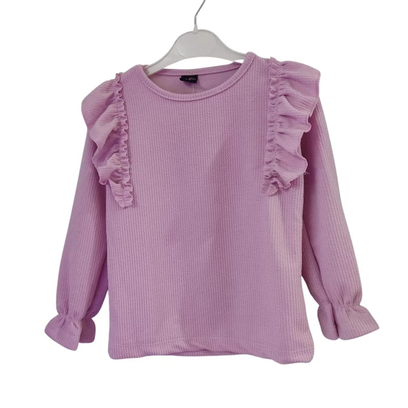 SELFİE ÖRME BÜRÜMCÜK OMUZ FIRFIRLI KIZ ÇOCUK BADİ - 2