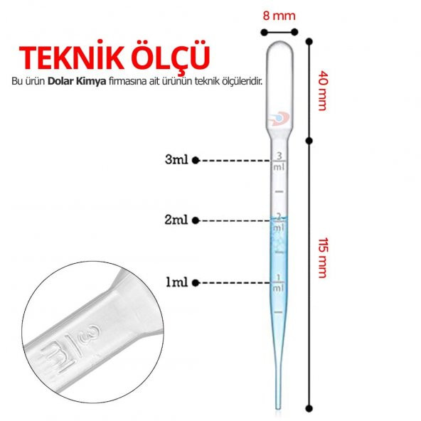 Dolar Kimya Pastör Pipet (Plastik) - 3 mL x 1000 ADET - Resim 2