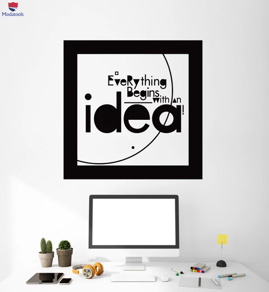 Ofis, Çalışma Odası Duvar Sticker İlham Verici İfade Her Şey Fikir Çıkartmalarıyla Başlar
