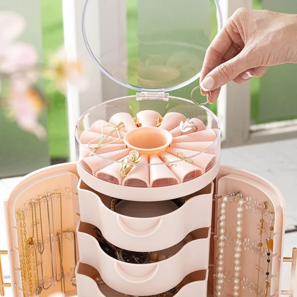 Piev House By House Çekmeceli Kapaklı Askılı Takı Mücevherat Bijuteri Aksesuar Düzenleyici Organizer - 8