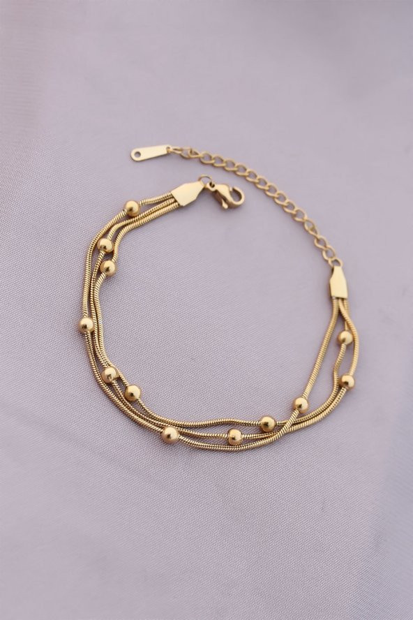 316L Kararmaz Çelik Gold Renk Top Zincirli Kadın Bileklik - BJ-BB4171
