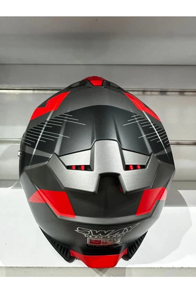 KASK SWAY SW-865 ST TİTANYUM/RED/BLACK GÜNEŞ GÖZLÜKLÜ - 3