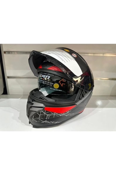 KASK CRN FS-867 MAT GREY/BLACK/RED GÜNEŞ VİZÖRLÜ - 2