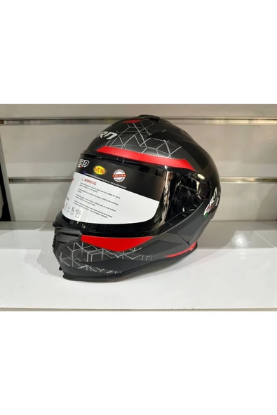 KASK CRN FS-867 MAT GREY/BLACK/RED GÜNEŞ VİZÖRLÜ - 3