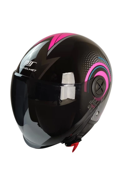 KASK MTS FX-101 PARLAK SİYAH/PEMBE ÇENESİZ