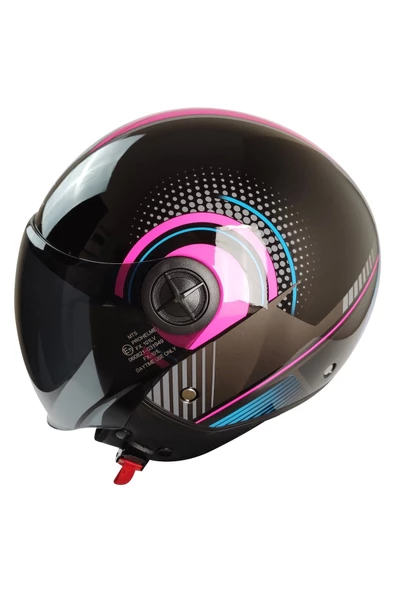 KASK MTS FX-101 PARLAK SİYAH/PEMBE ÇENESİZ - 3