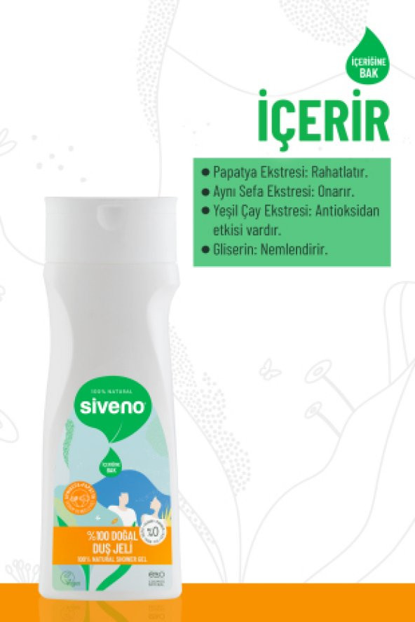 Siveno %100 Doğal Duş Jeli Sebum Dengeleyici Rahatlatıcı Aynısefa Papatya Yeşilçay Vegan 300 ml - 2