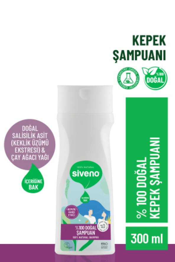 Siveno %100 Doğal Kepeğe Karşı Etkili Şampuan Yağlı Saçlar Çay Ağacı Keklik Üzümü Vegan 300 ml