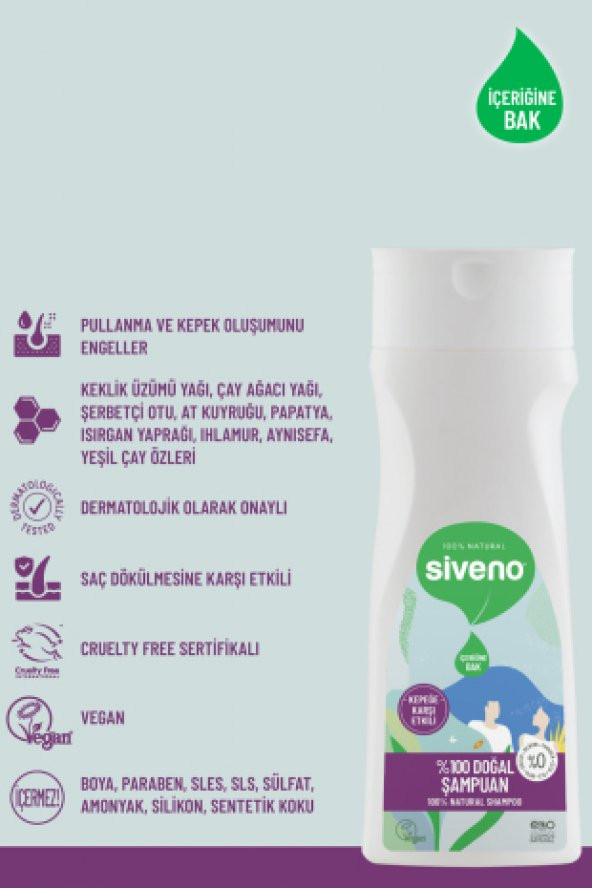 Siveno %100 Doğal Kepeğe Karşı Etkili Şampuan Yağlı Saçlar Çay Ağacı Keklik Üzümü Vegan 300 ml - 5