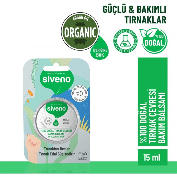 Siveno %100 Doğal Tırnak Çevresi Bakım Balsamı Organik Argan Yağlı Bitkisel Onarıcı Krem Vegan 15 ml