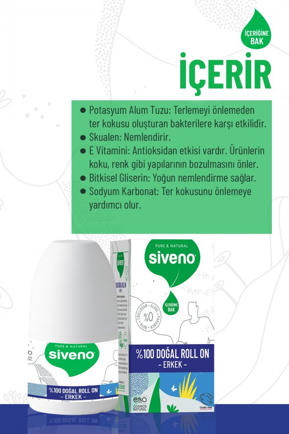 Siveno %100 Doğal Roll-On Erkek Deodorant Ter Kokusu Önleyici Bitkisel Leke Bırakmayan Vegan 50 ml - 2