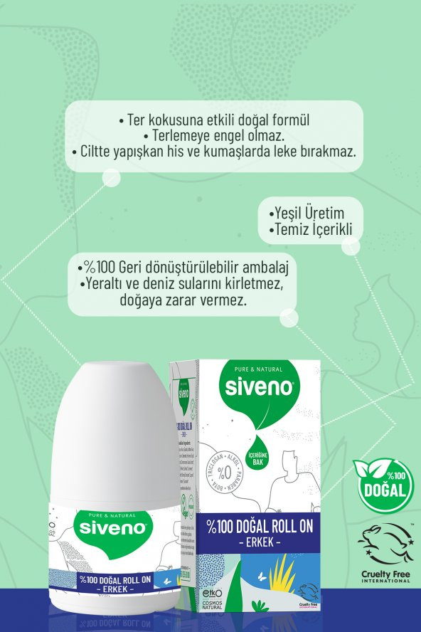 Siveno %100 Doğal Roll-On Erkek Deodorant Ter Kokusu Önleyici Bitkisel Leke Bırakmayan Vegan 50 ml - 5